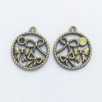 Pendentifs creux en alliage de zinc, Rond, Plaqué de couleur de bronze antique, protéger l'environnement, sans nickel, plomb et cadmium, 22x19x2mm, Trou:Environ 1mm, 100PC/sac, Vendu par sac