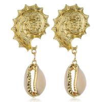 Pendientes de Aleación de Zinc, con Nácar, acero inoxidable aguja de pendiente, chapado en color dorado, para mujer, libre de níquel, plomo & cadmio, 60mm*25mm, Vendido por Par