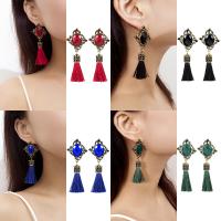 Zinc Alloy Tassel Earring, med Bomuldsgarn, antik kobber farve belagt, for kvinde & med rhinestone, flere farver til valg, nikkel, bly & cadmium fri, 75*30mm, Solgt af par