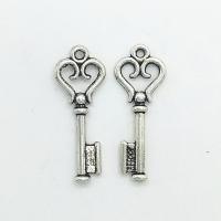 Cink ötvözet Key Medálok, Kulcs, antik ezüst színű bevonattal, nikkel, ólom és kadmium mentes, 30x11x1.50mm, Lyuk:Kb 1mm, 100PC-k/Bag, Által értékesített Bag