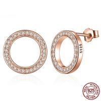 Brinco de prata esterlina jóias, 925 de prata esterlina, Rosca, rosa real com banho de cor, micro pavimento em zircônia cúbica & para mulher, 11x11mm, vendido por par