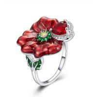 Sterling Silver Jewelry Finger Ring, 925 Sterling Silver, Flower, plátáilte, méid éagsúla do rogha & do bhean, dearg, Méid:6-8, Díolta De réir PC