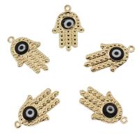 metal colgante, El mal de ojo de Hamsa, chapado en color dorado, esmalte, libre de níquel, plomo & cadmio, 13x21mm, agujero:aproximado 1mm, aproximado 100PCs/Bolsa, Vendido por Bolsa