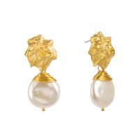 Zinc Alloy Drop Earrings with ABS Plastic Pearl gold color plated handmade & for woman nickel lead & cadmium free Sold By Pair