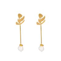 Zinc Alloy Drop Earrings with ABS Plastic Pearl gold color plated for woman nickel lead & cadmium free Sold By Pair