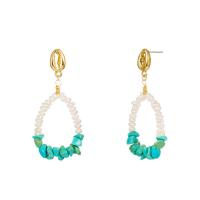 Zinc Alloy Oorbellen, met ABS kunststof parel & Natuurlijke Turquoise, gold plated, voor vrouw, nikkel, lood en cadmium vrij, 26x57mm, Verkocht door pair