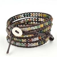 Indiske Agate Wrap Bracelet, med PU, Runde, Unisex & 5-streng, 4mm, Længde 33 inch, Solgt af PC