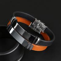 Titanium Staal Armband, met Leer, plated, Corrosiebestendig & Koreaanse stijl & uniseks & verstelbaar, meer kleuren voor de keuze, Per verkocht Ca 8.5 inch Strand