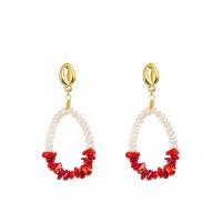 Pendientes de Aleación de Zinc, con Perlas de plástico ABS, chapado en color dorado, para mujer, libre de níquel, plomo & cadmio, 27x59mm, Vendido por Par