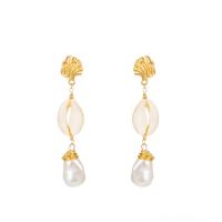 Zinc Alloy Drop Earrings with ABS Plastic Pearl gold color plated for woman nickel lead & cadmium free Sold By Pair