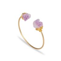 alliage de zinc bracelet manchette, avec Pierre naturelle, Placage de couleur d'or, pour femme, violet, protéger l'environnement, sans nickel, plomb et cadmium, Diamètre intérieur:Environ 60mm, Vendu par PC