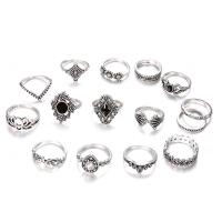 Cink Alloy Prsten Set, prst prsten, 15 komada & za žene & s Rhinestone, Prodano By Set