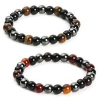 Natural Gemstone Black Agate & Hematite Bracelets Natural Stone Round Unisex nickel lead & cadmium free 8mm，10mm Sold By PC