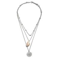 Collier de mode Multi couche, alliage de zinc, avec coquille, Placage de couleur argentée, multicouche & pour femme, argent, protéger l'environnement, sans nickel, plomb et cadmium, Vendu par brin