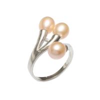 Freshwater Pearl fingerring, Ferskvandsperle, med Messing, ringform, sølvfarvet forgyldt, for kvinde, lyserød, 6.5x8mm, Størrelse:7, Solgt af PC