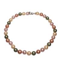 Colar de Pérolas de Água Doce Natural, Pérolas de água doce, Bronze Dobra sobre fecho, Batata, cromado de cor prateada, para mulher, cores misturadas, 11mm, vendido para Aprox 16.5 inchaltura Strand