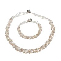 Natural Gekweekte Zoetwater Parel Sieraden Sets, armband & halsketting, met Kristal & Glas rocailles, messing toggle slotje, silver plated, 2 stuks & voor vrouw, 11mm, Per verkocht Ca 7.5 inch, Ca 16.9 inch Strand