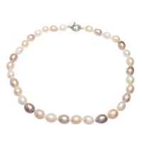 Slatkovodni Pearl Brass Chain Ogrlica, mesing proljeće prsten kopča, Riža, srebrne boje pozlaćen, za žene, miješana boja, 7-8mm, Prodano Per Približno 17.5 inčni Strand