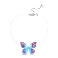 Zinc Alloy Choker Necklace, med Fiskesnøre & Etamine, Butterfly, platin farve forgyldt, Koreansk stil & for kvinde, nikkel, bly & cadmium fri, Solgt Per Ca. 12.21 inch Strand