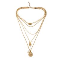 Mode Multi laag ketting, Zinc Alloy, met 5cm extender keten, Schelp, gold plated, multilayer & ovale keten & voor vrouw, nikkel, lood en cadmium vrij, 18mm,22mm, Per verkocht Ca 7.88 inch, Ca 13.39 inch, Ca 18.90 inch, Ca 21.26 inch, Ca 22.05 inch Strand