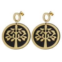 Stainless Steel Drop Earring with Resin Flat Round gold color plated for woman 49mm 35mm Sold By Pair