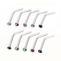 Stainless Steel Nose Piercing Nakit, Nehrđajući čelik, bez spolne razlike & s Rhinestone, više boja za izbor, drill 1.8mmuff0cbar 0.8mm, 50PC/Torba, Prodano By Torba