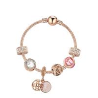 liga de zinco pulseira European, with vidro, rosa real com banho de cor, tamanho diferente para a escolha & micro pavimento em zircônia cúbica & para mulher & esmalte, vendido por Strand