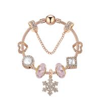 alliage de zinc bracelet European, avec chalumeau & verre, Plaqué de couleur d'or rose, normes différentes pour le choix & pavé de micro zircon & pour femme, Vendu par brin