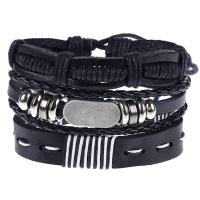 Cuir Set de bracelet, Bracelet, avec cordon en cuir & alliage de zinc, Placage, Réglable & trois pièces & pour homme, noire, 60mm, 3PC/fixé, Vendu par fixé