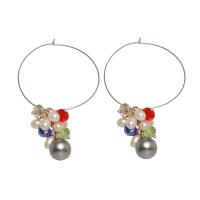 Zoetwater Parel Hendel weer Earring, met Kristal, messing oorbel hendel weer clip, silver plated, voor vrouw, gemengde kleuren, 5x7mm,11mm,32mm, Verkocht door pair