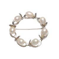 Freshwater Pearl Broche, Ferskvandsperle, med Messing, Flower, sølvfarvet forgyldt, for kvinde, hvid, 40x15mm, Solgt af PC