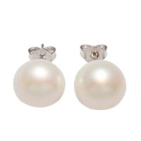 Sladkovodní Pearl Stud náušnice, mosaz náušnice příspěvek, Brambor, barva stříbrná á, pro ženy, bílý, 8x11mm, Prodáno By Pair