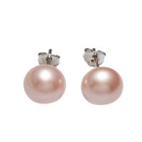 Freshwater Pearl Stud Earring, mässing örhänge inlägg, Potatis, silver pläterad, för kvinna, purpur, 8x6mm, Säljs av Par