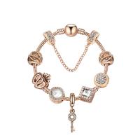 Sinc Alloy European Bracelet, le Gloine, dath ardaigh ór plátáilte, méid éagsúla do rogha & micrea réiteach zirconia ciúbach & do bhean, Díolta De réir Snáithe