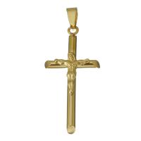 Rostfritt stål Cross Hängen, ROSTFRITT STÅL, Krucifix Cross, guldfärg pläterade, 20x41.50x5mm, Hål:Ca 4x7mm, Säljs av PC