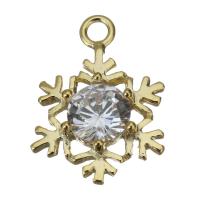 Pendenti di ottone di Cubic Zirconia (CZ), Fiocco di Neve, con zirconi cubici, oro, assenza di nichel,piombo&cadmio, 13x17.50x4mm, Foro:Appross. 2mm, Appross. 50PC/lotto, Venduto da lotto