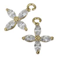 Pendenti di ottone di Cubic Zirconia (CZ), con zirconi cubici, oro, assenza di nichel,piombo&cadmio, 9.50x12x2mm, Foro:Appross. 1mm, Appross. 50PC/lotto, Venduto da lotto