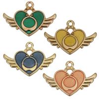 Zinc Alloy Heart Pendler, Winged Heart, forgyldt, emalje, flere farver til valg, nikkel, bly & cadmium fri, 30x21x2mm,1mm, Hole:Ca. 2mm, 50pc'er/Lot, Solgt af Lot