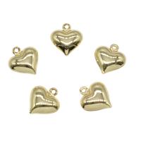 المعلقات نحاس القلب, النحاس, لون الذهب مطلي, النيكل والرصاص والكادميوم الحرة, 12x13mm, حفرة:تقريبا 0.7mm, 100أجهزة الكمبيوتر/حقيبة, تباع بواسطة حقيبة