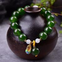 calcedonia Pulsera, con Cloisonné & aleación de zinc, Esférico, chapado en color dorado, pulido & para mujer, verde, 12mm, Vendido para aproximado 6 Inch Sarta