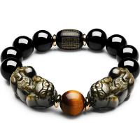 Gold Obsidian Bracelet Mythical Wild Animal polished & for man black Sold Per Approx 7.8 Inch Strand