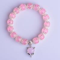 chalcedoon Armband, Vos, silver plated, verschillende grootte voor keus & voor vrouw, roze, Per verkocht Ca 6 inch Strand