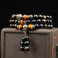 Gemstone Armbånd, guld Obsidian, med Tiger Eye & Tibetansk sølv, poleret, Unisex & forskellig størrelse for valg & multi-streng, Solgt af Strand