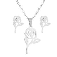 Set di gioielli in acciaio inox, Orecchino a bottone & Collana, with 5cm extender chain, Rose, placcato, catena ovale & per la donna, nessuno, 13x23mm,11x7mm, Lunghezza Appross. 17.70 pollice, Venduto da set