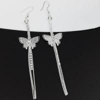 Boucles d'oreilles en alliage de zinc, papillon, Placage, pour femme & avec strass, plus de couleurs à choisir, protéger l'environnement, sans nickel, plomb et cadmium, 125mm, Vendu par paire