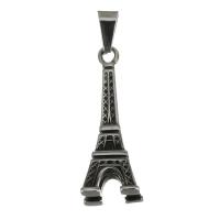 Stainless Steel korut Riipukset, Ruostumaton teräs, Eiffel-torni, mustata, 14x37x13mm, Reikä:N. 5x7.5mm, Myymät PC