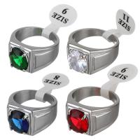 Bague en acier inoxydable zircons cubiques, unisexe & avec zircone cubique, plus de couleurs à choisir, 13.50mm, Taille:9, Vendu par PC