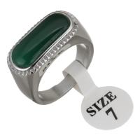 Ruostumaton teräs sormen sormus, kanssa Jade, Unisex, alkuperäinen väri, 10mm, Reikä:N. 5x7.5mm, Koko:7, Myymät PC