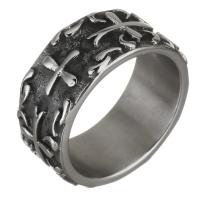 roestvrij staal Maar vinger ring, met cross patroon & voor de mens & zwart maken, 10mm, Gat:Ca 5x7.5mm, Maat:10, Verkocht door PC