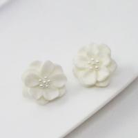 Resin Stud Earring, med ABS plastik perle, Flower, Koreansk stil & for kvinde, hvid, 25mm, 3par/Lot, Solgt af Lot